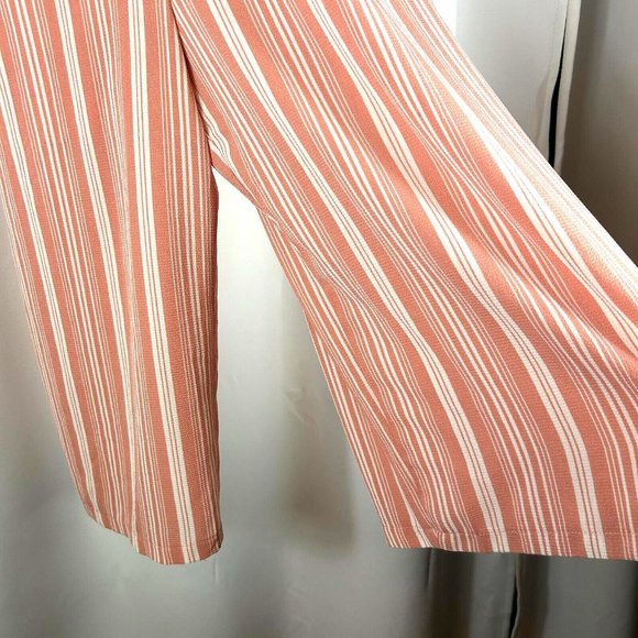 As U Wish Spaghetti Straps, Built in Bra Peach Pink Crepe Stripe Jumpsuit Sz XL - Picture 4 of 13